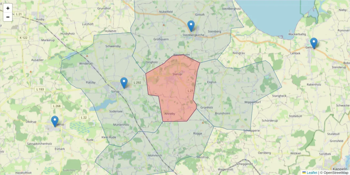 Karte des Postleitzahlen Bereichs  und der umliegenden Postleitzahlen in Deutschland