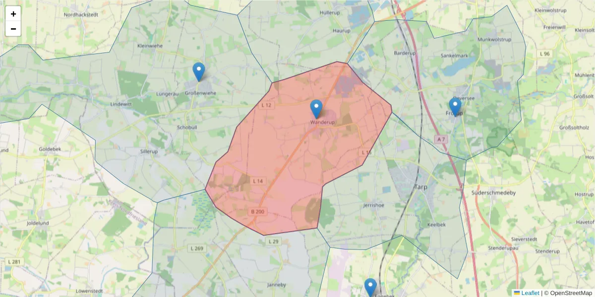 Karte des Postleitzahlen Bereichs  und der umliegenden Postleitzahlen in Deutschland
