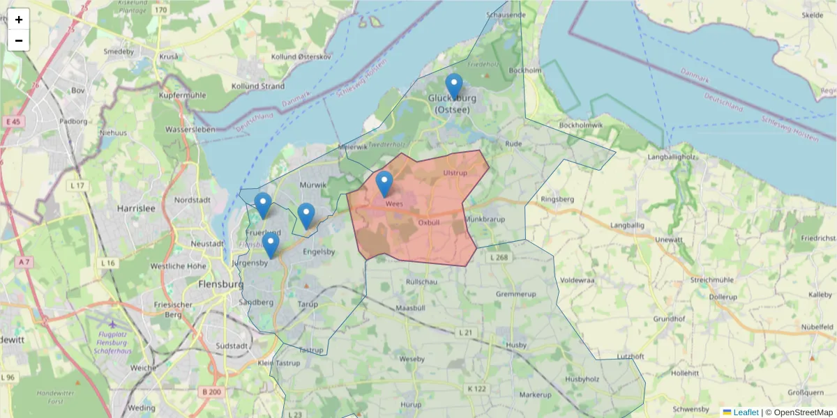 Karte des Postleitzahlen Bereichs  und der umliegenden Postleitzahlen in Deutschland