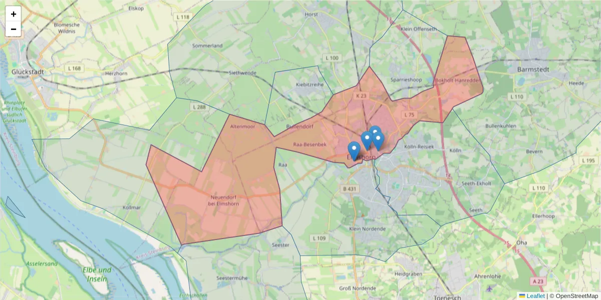 Karte des Postleitzahlen Bereichs  und der umliegenden Postleitzahlen in Deutschland