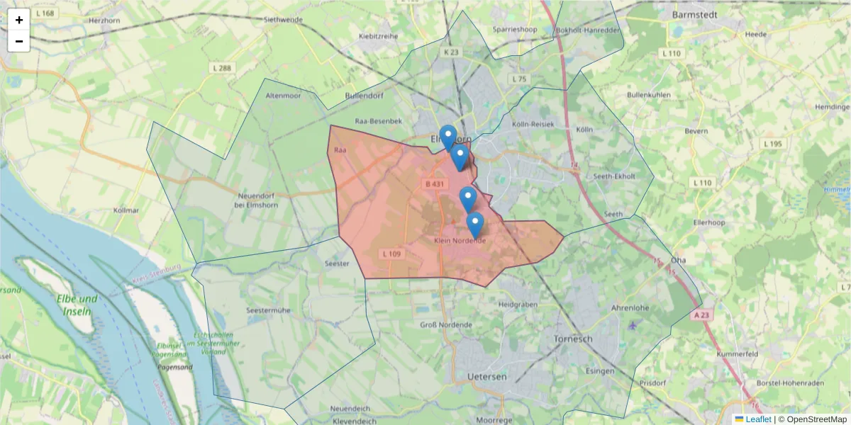 Karte des Postleitzahlen Bereichs  und der umliegenden Postleitzahlen in Deutschland