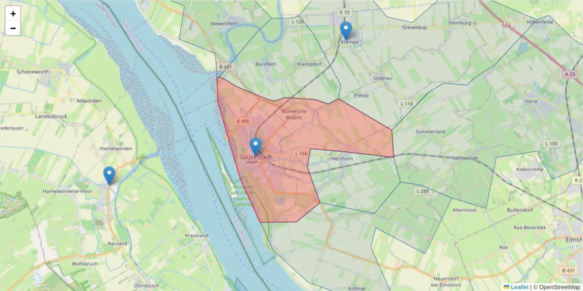 Karte des Postleitzahlen Bereichs  und der umliegenden Postleitzahlen in Deutschland