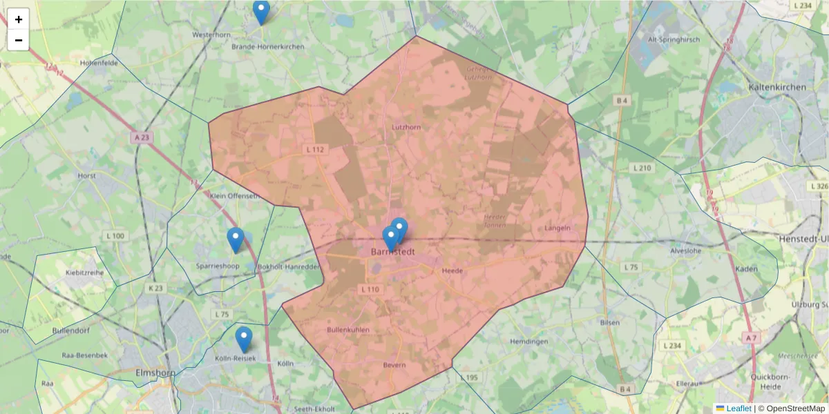 Karte des Postleitzahlen Bereichs  und der umliegenden Postleitzahlen in Deutschland