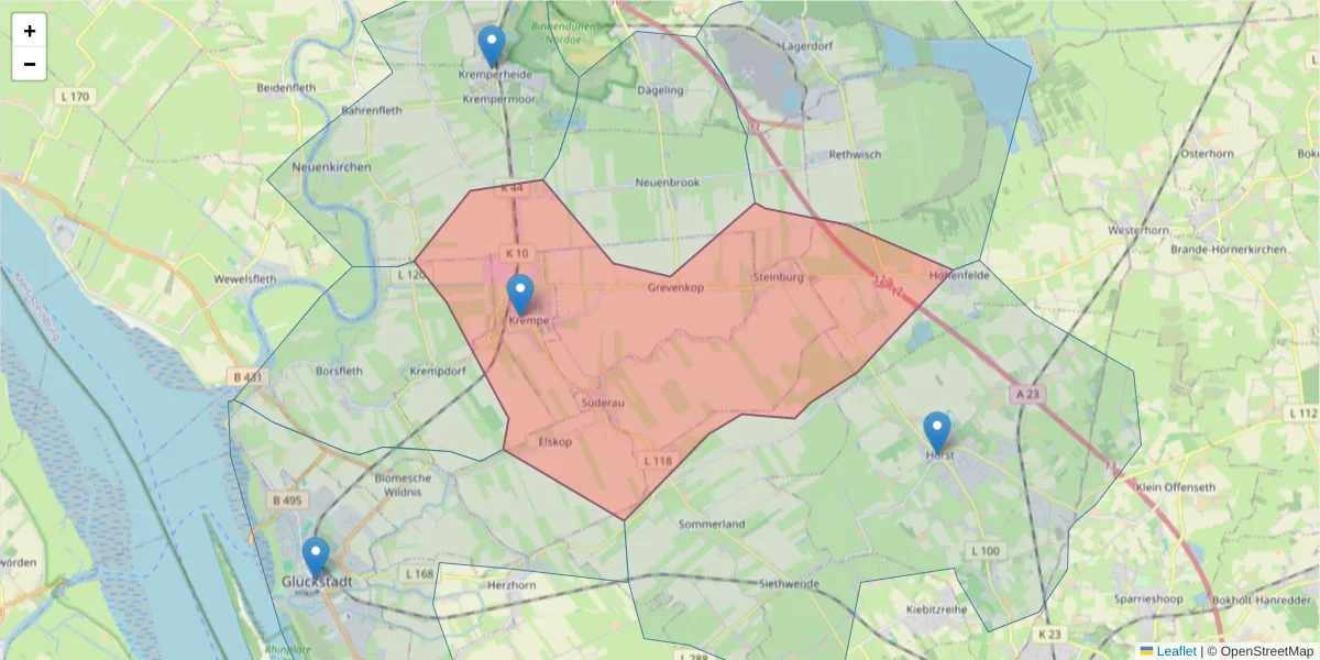 Karte des Postleitzahlen Bereichs  und der umliegenden Postleitzahlen in Deutschland