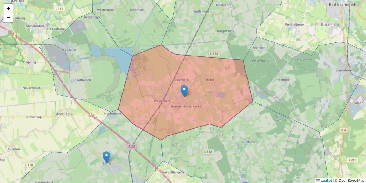 Karte des Postleitzahlen Bereichs  und der umliegenden Postleitzahlen in Deutschland