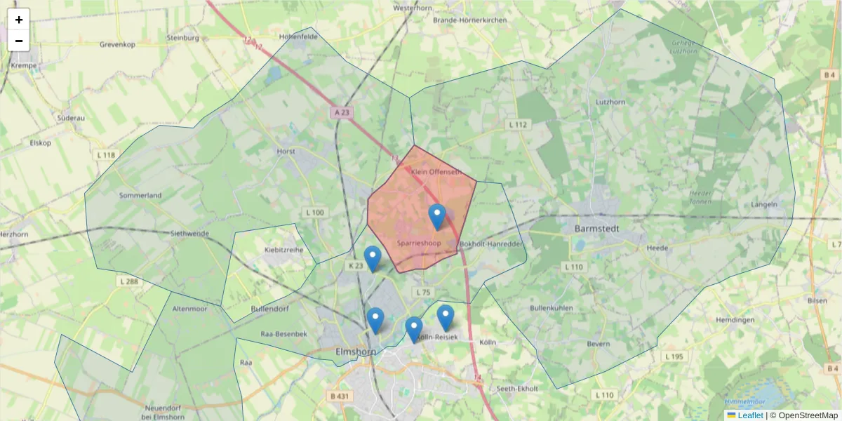 Karte des Postleitzahlen Bereichs  und der umliegenden Postleitzahlen in Deutschland