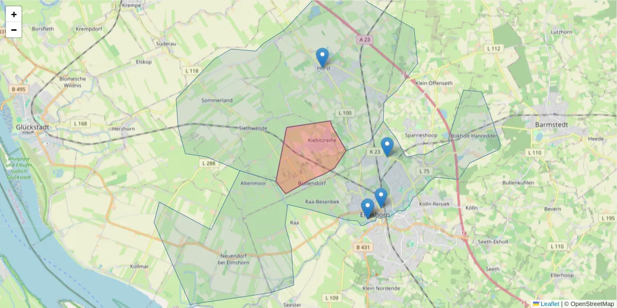 Karte des Postleitzahlen Bereichs  und der umliegenden Postleitzahlen in Deutschland