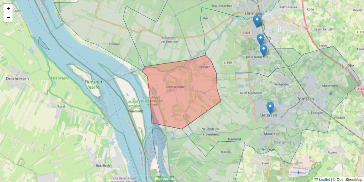 Karte des Postleitzahlen Bereichs  und der umliegenden Postleitzahlen in Deutschland