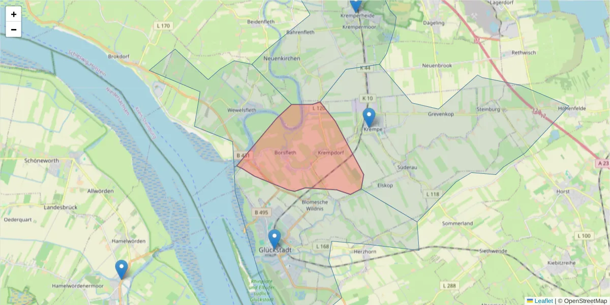 Karte des Postleitzahlen Bereichs  und der umliegenden Postleitzahlen in Deutschland