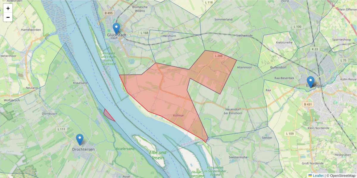 Karte des Postleitzahlen Bereichs  und der umliegenden Postleitzahlen in Deutschland