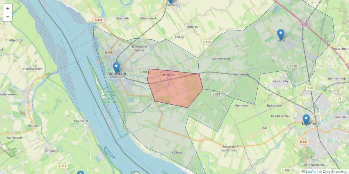 Karte des Postleitzahlen Bereichs  und der umliegenden Postleitzahlen in Deutschland