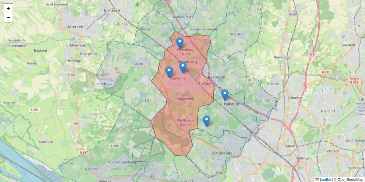 Karte des Postleitzahlen Bereichs  und der umliegenden Postleitzahlen in Deutschland