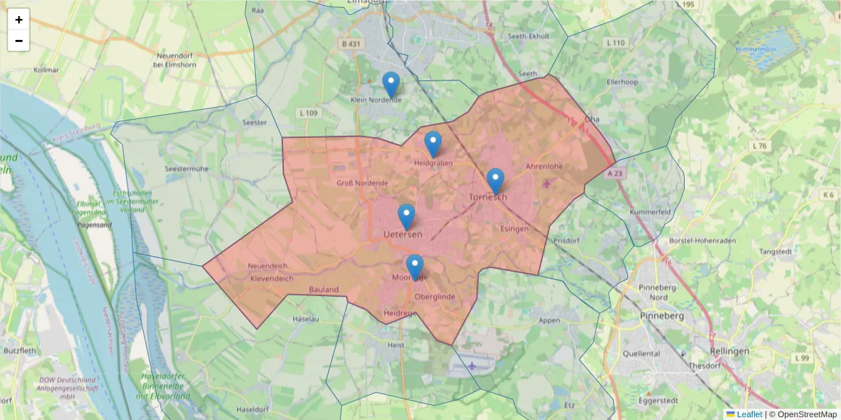 Karte des Postleitzahlen Bereichs  und der umliegenden Postleitzahlen in Deutschland