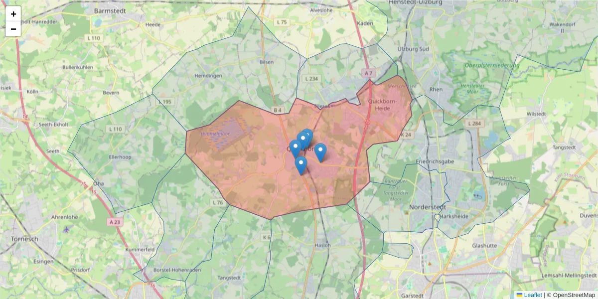 Karte des Postleitzahlen Bereichs  und der umliegenden Postleitzahlen in Deutschland