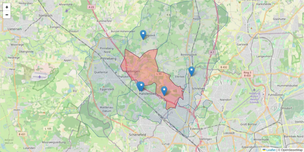 Karte des Postleitzahlen Bereichs  und der umliegenden Postleitzahlen in Deutschland