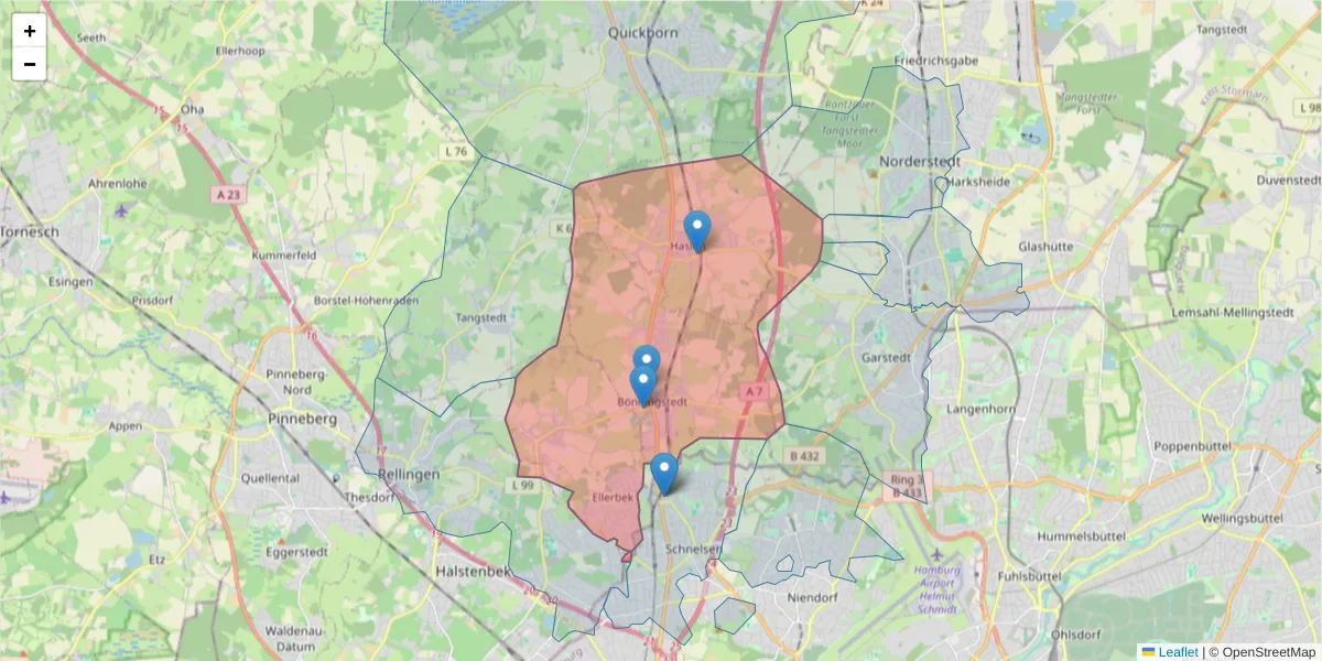 Karte des Postleitzahlen Bereichs  und der umliegenden Postleitzahlen in Deutschland
