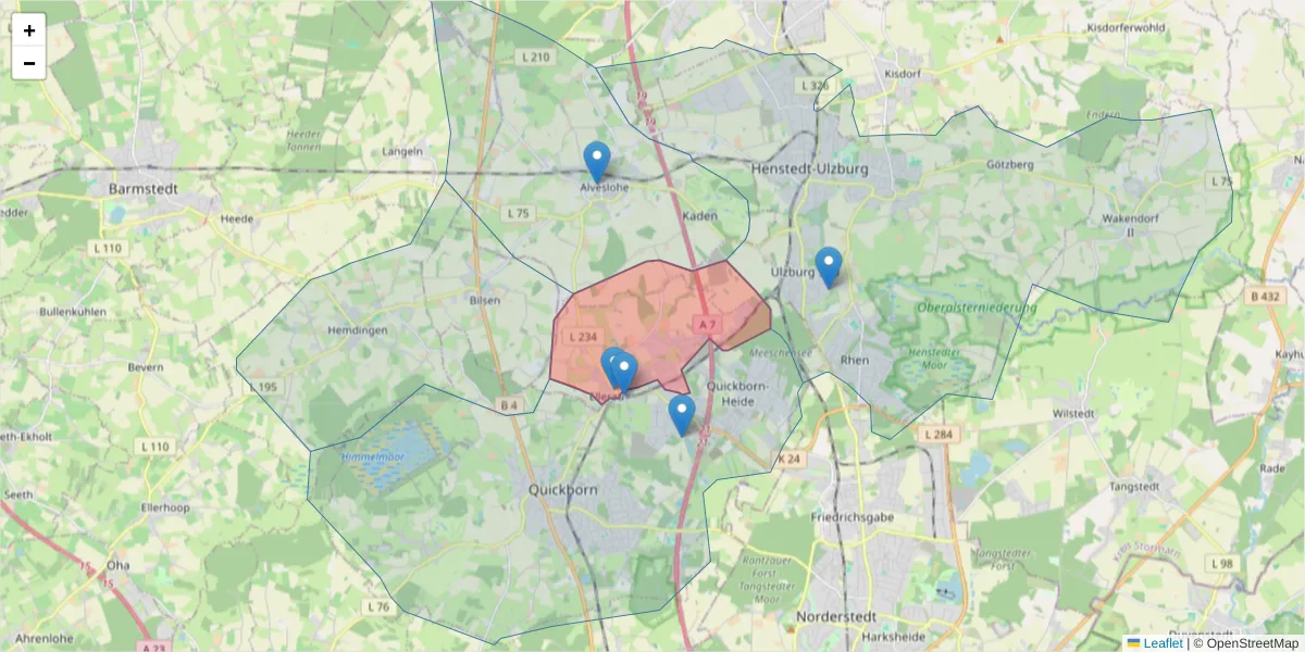 Karte des Postleitzahlen Bereichs  und der umliegenden Postleitzahlen in Deutschland