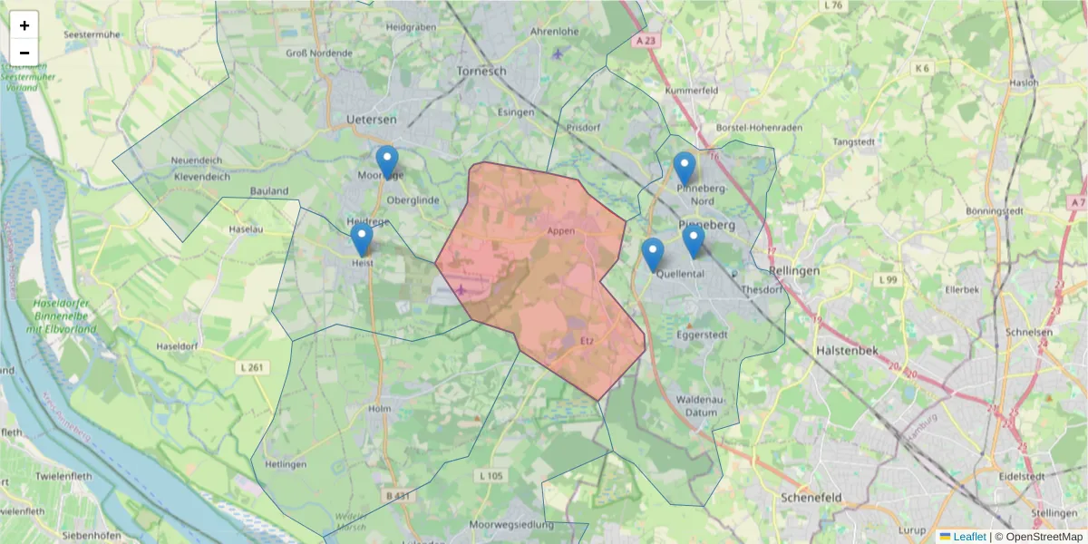 Karte des Postleitzahlen Bereichs  und der umliegenden Postleitzahlen in Deutschland
