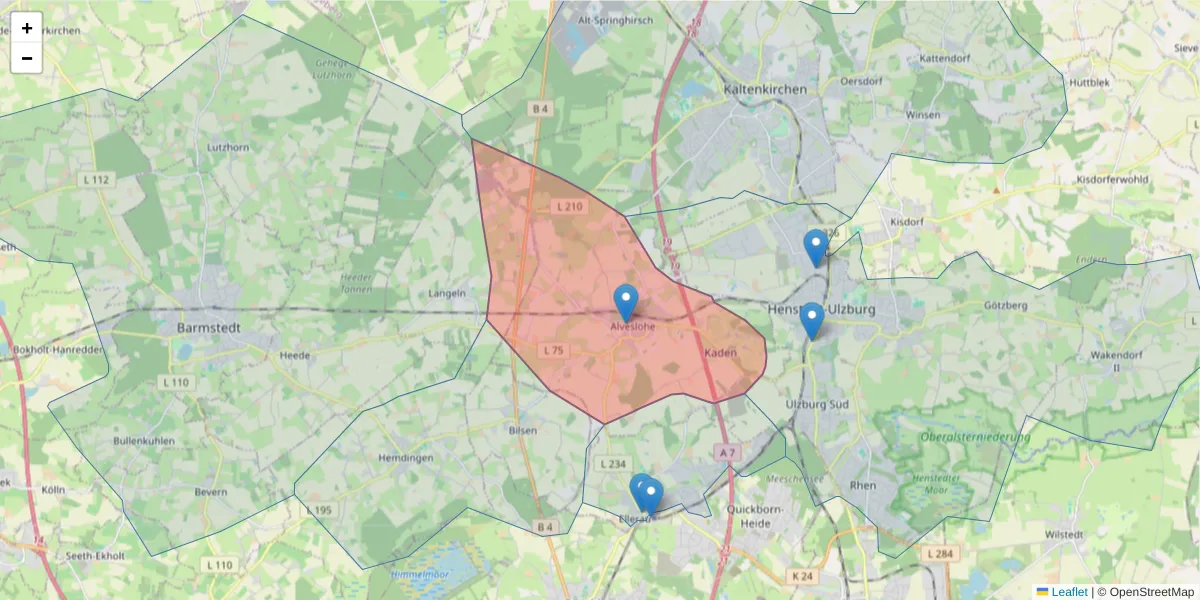 Karte des Postleitzahlen Bereichs  und der umliegenden Postleitzahlen in Deutschland