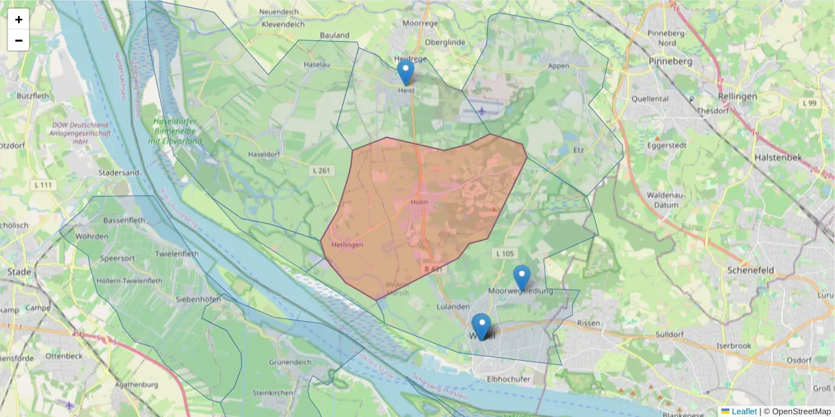 Karte des Postleitzahlen Bereichs  und der umliegenden Postleitzahlen in Deutschland