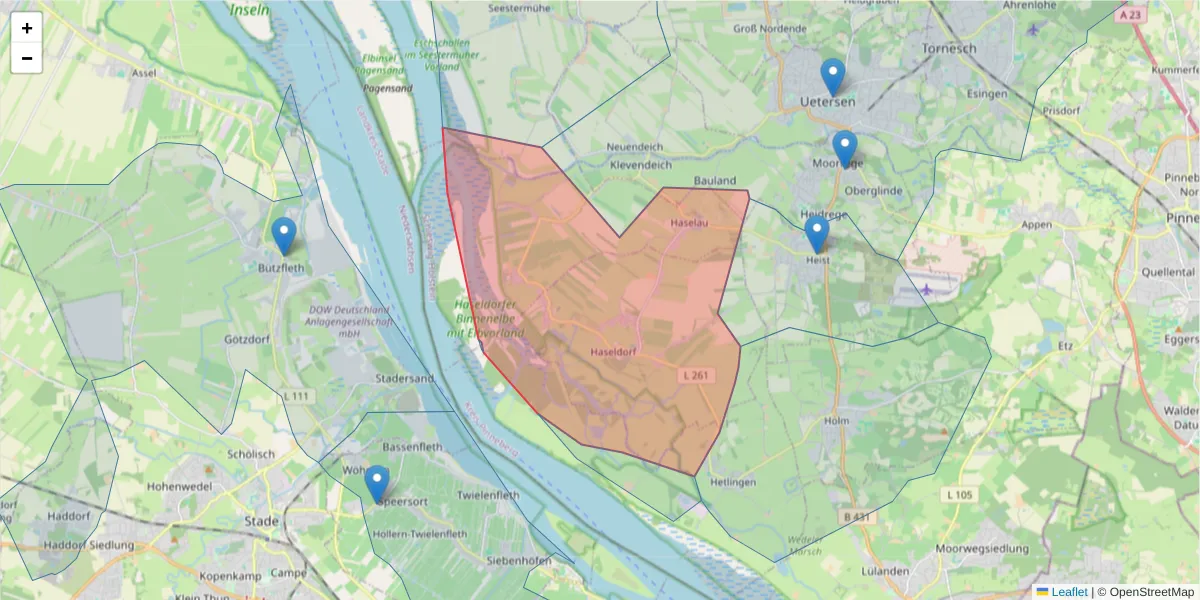 Karte des Postleitzahlen Bereichs  und der umliegenden Postleitzahlen in Deutschland