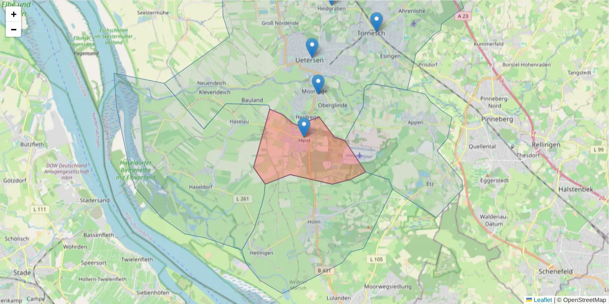 Karte des Postleitzahlen Bereichs  und der umliegenden Postleitzahlen in Deutschland