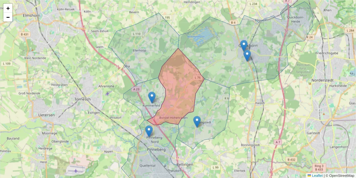 Karte des Postleitzahlen Bereichs  und der umliegenden Postleitzahlen in Deutschland