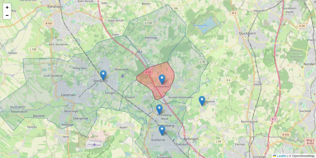Karte des Postleitzahlen Bereichs  und der umliegenden Postleitzahlen in Deutschland