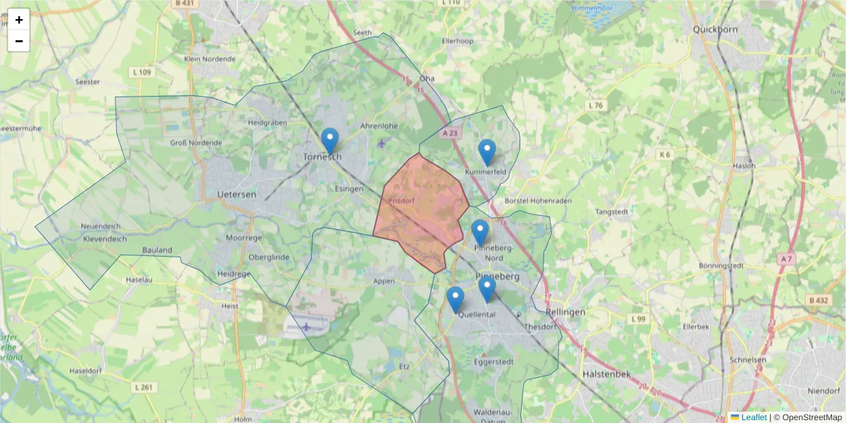 Karte des Postleitzahlen Bereichs  und der umliegenden Postleitzahlen in Deutschland