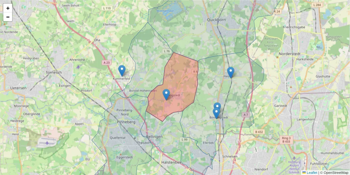 Karte des Postleitzahlen Bereichs  und der umliegenden Postleitzahlen in Deutschland