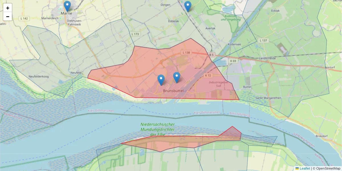 Karte des Postleitzahlen Bereichs  und der umliegenden Postleitzahlen in Deutschland