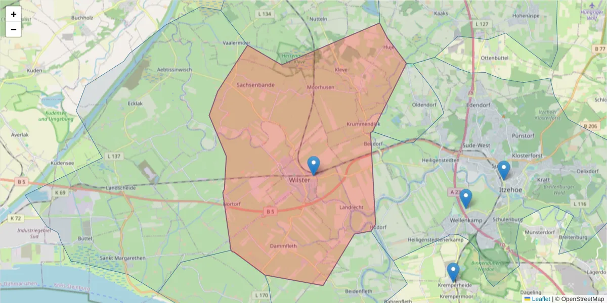Karte des Postleitzahlen Bereichs  und der umliegenden Postleitzahlen in Deutschland