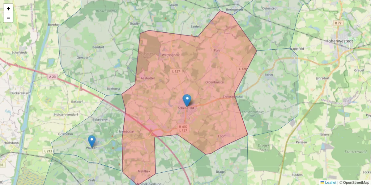 Karte des Postleitzahlen Bereichs  und der umliegenden Postleitzahlen in Deutschland