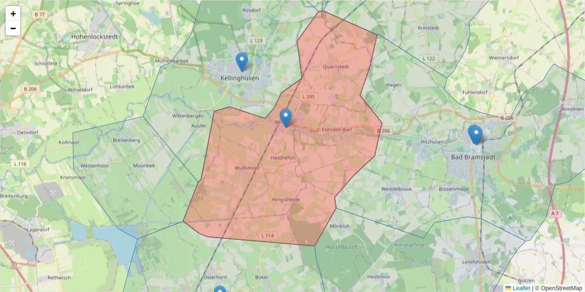 Karte des Postleitzahlen Bereichs  und der umliegenden Postleitzahlen in Deutschland