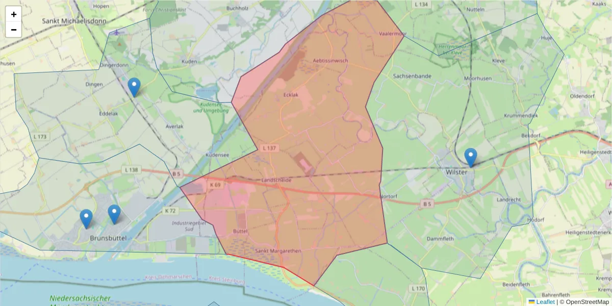 Karte des Postleitzahlen Bereichs  und der umliegenden Postleitzahlen in Deutschland