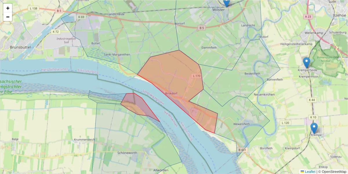 Karte des Postleitzahlen Bereichs  und der umliegenden Postleitzahlen in Deutschland
