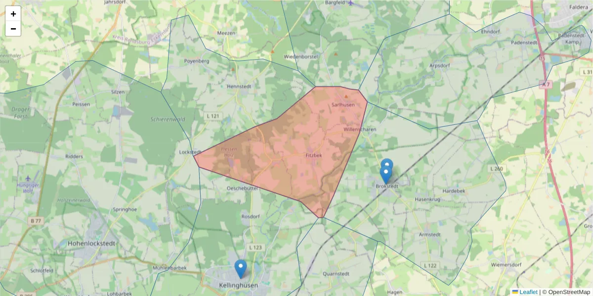 Karte des Postleitzahlen Bereichs  und der umliegenden Postleitzahlen in Deutschland
