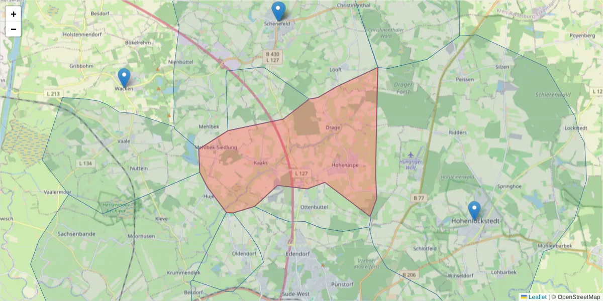 Karte des Postleitzahlen Bereichs  und der umliegenden Postleitzahlen in Deutschland