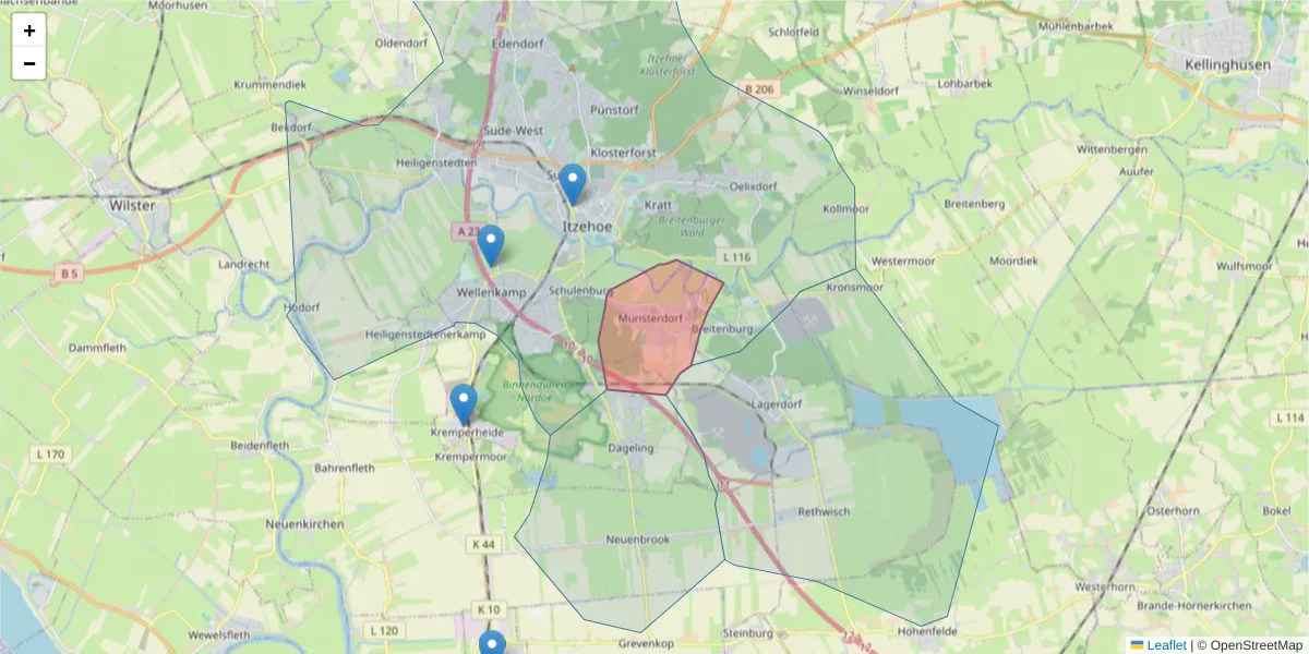 Karte des Postleitzahlen Bereichs  und der umliegenden Postleitzahlen in Deutschland