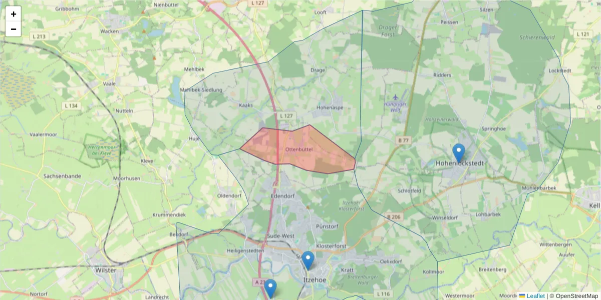 Karte des Postleitzahlen Bereichs  und der umliegenden Postleitzahlen in Deutschland