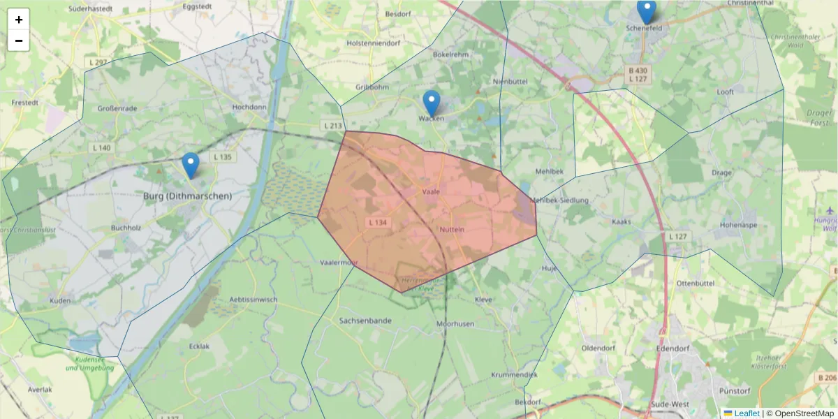 Karte des Postleitzahlen Bereichs  und der umliegenden Postleitzahlen in Deutschland