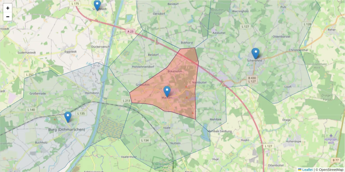 Karte des Postleitzahlen Bereichs  und der umliegenden Postleitzahlen in Deutschland