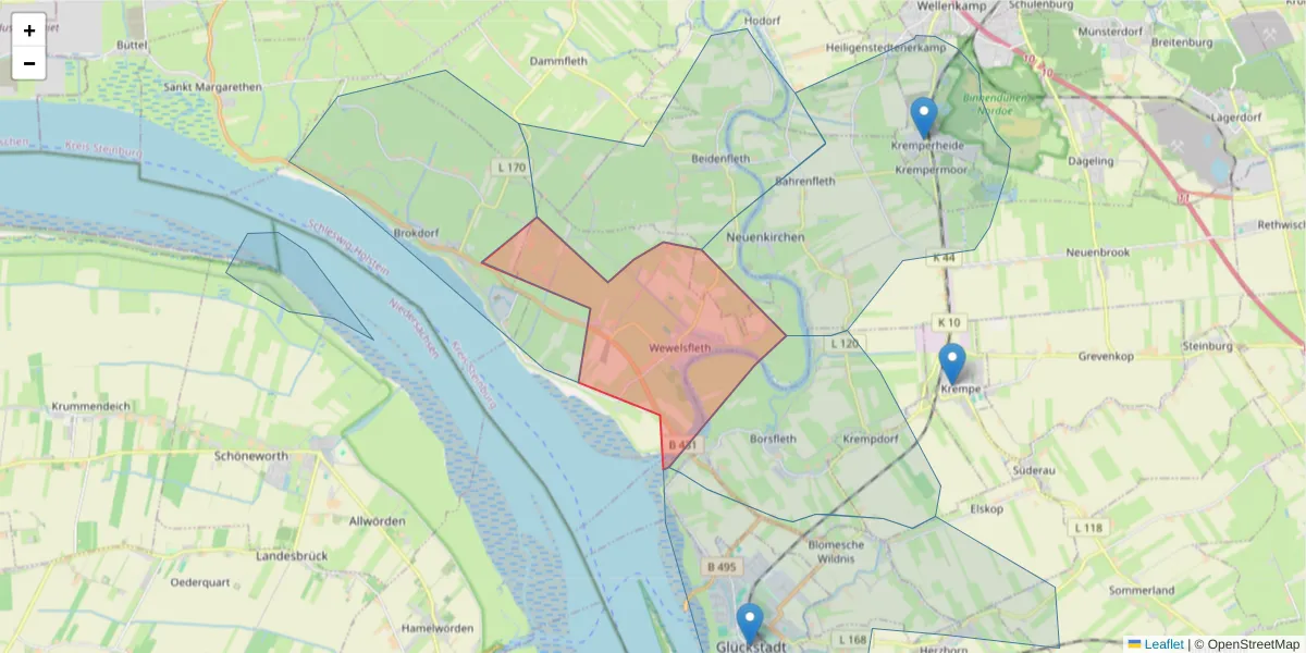Karte des Postleitzahlen Bereichs  und der umliegenden Postleitzahlen in Deutschland