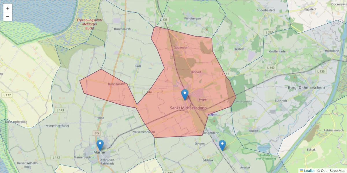 Karte des Postleitzahlen Bereichs  und der umliegenden Postleitzahlen in Deutschland