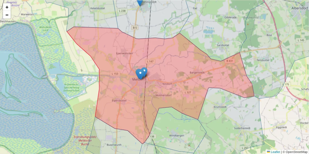 Karte des Postleitzahlen Bereichs  und der umliegenden Postleitzahlen in Deutschland