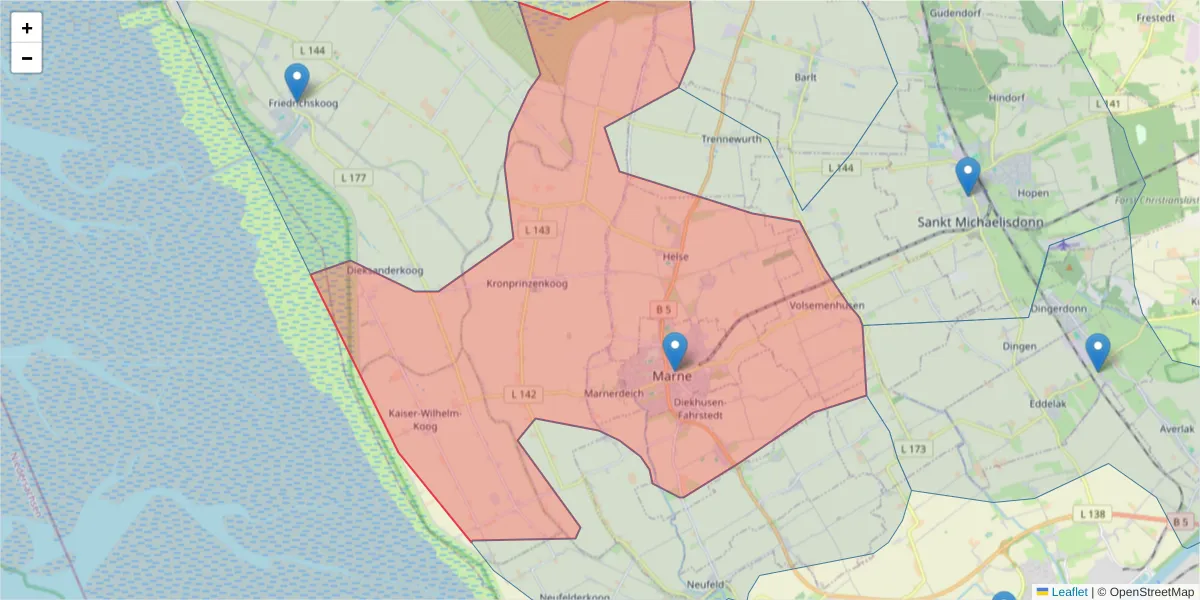 Karte des Postleitzahlen Bereichs  und der umliegenden Postleitzahlen in Deutschland