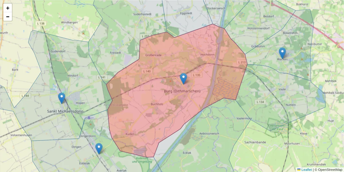 Karte des Postleitzahlen Bereichs  und der umliegenden Postleitzahlen in Deutschland