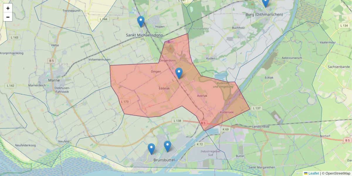 Karte des Postleitzahlen Bereichs  und der umliegenden Postleitzahlen in Deutschland