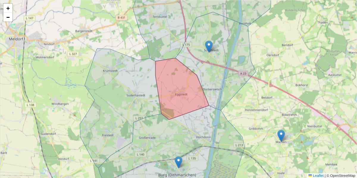 Karte des Postleitzahlen Bereichs  und der umliegenden Postleitzahlen in Deutschland