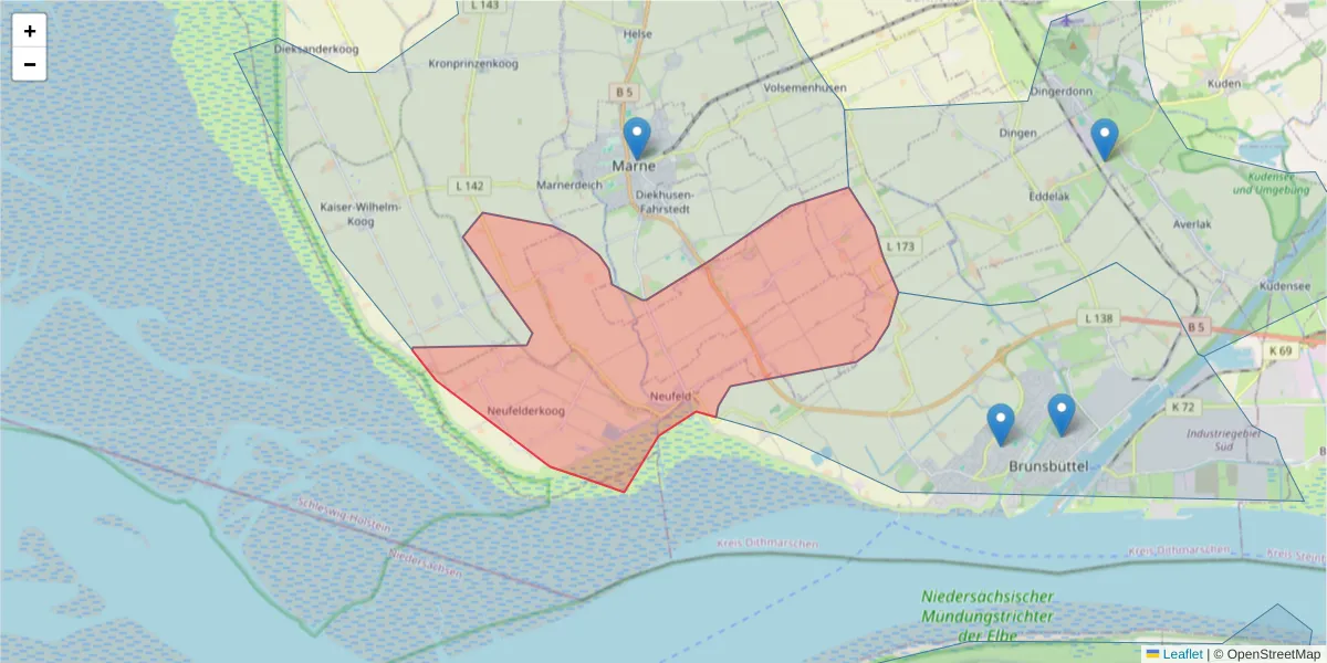 Karte des Postleitzahlen Bereichs  und der umliegenden Postleitzahlen in Deutschland